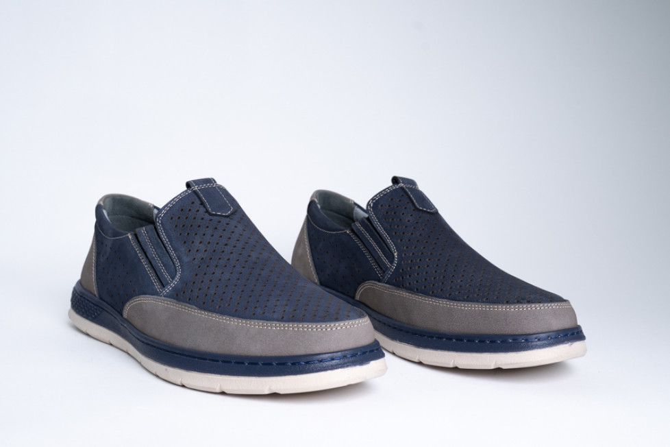 Δερμάτινα Slip-On Παπούτσια Σε Σκούρο Μπλε Χρώμα