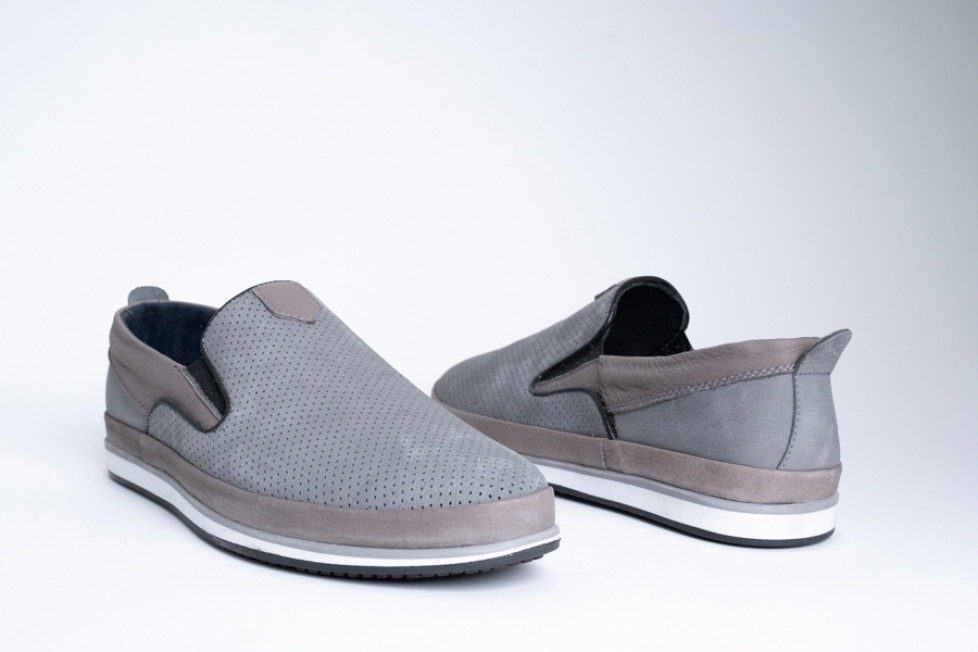 Δερμάτινα Slip-On Παπούτσια Σε Γκρι Χρώμα