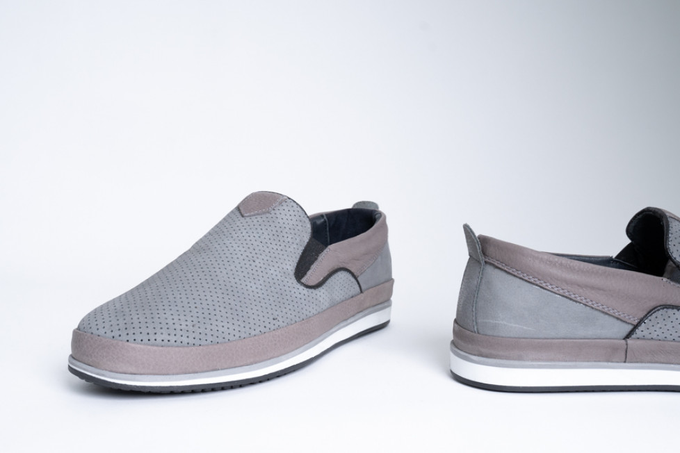Δερμάτινα Slip-On Παπούτσια Σε Γκρι Χρώμα