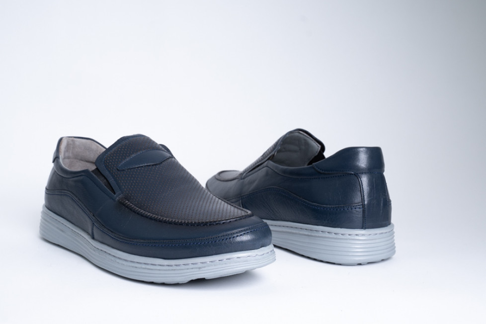 Slip-On Δερμάτινα Ανδρικά Παπούτσια Σε Σκούρο Μπλε Χρώμα
