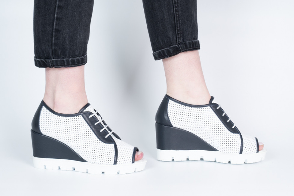 Δερμάτινες Γυναικείες Πλατφόρμες WHITE/NAVY