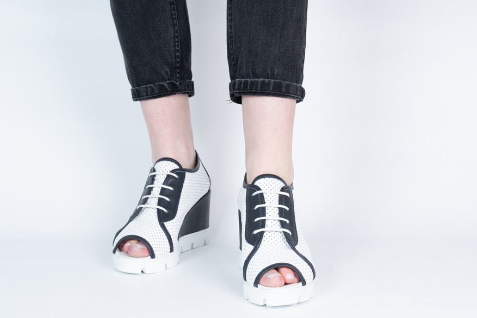 Δερμάτινες Γυναικείες Πλατφόρμες WHITE/NAVY