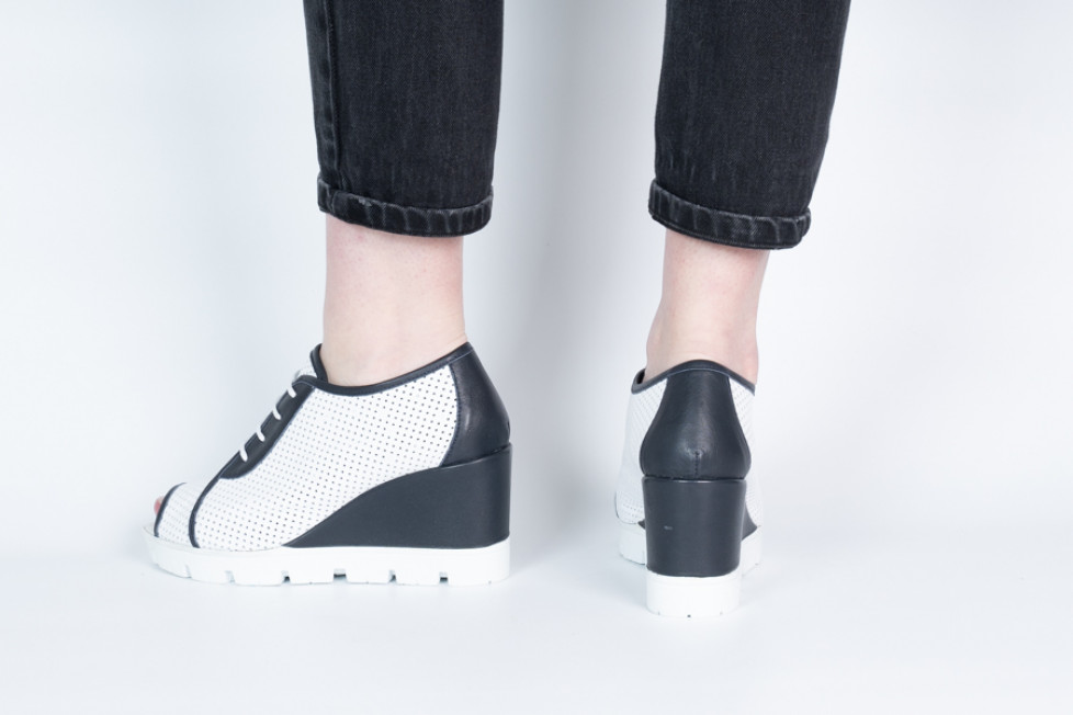 Δερμάτινες Γυναικείες Πλατφόρμες WHITE/NAVY