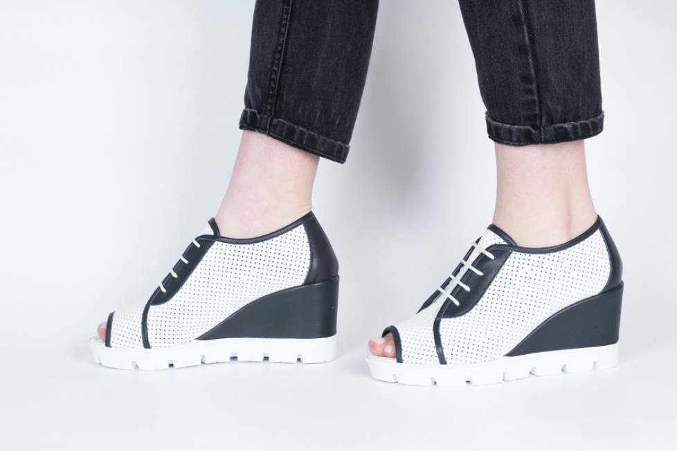 Δερμάτινες Γυναικείες Πλατφόρμες WHITE/NAVY