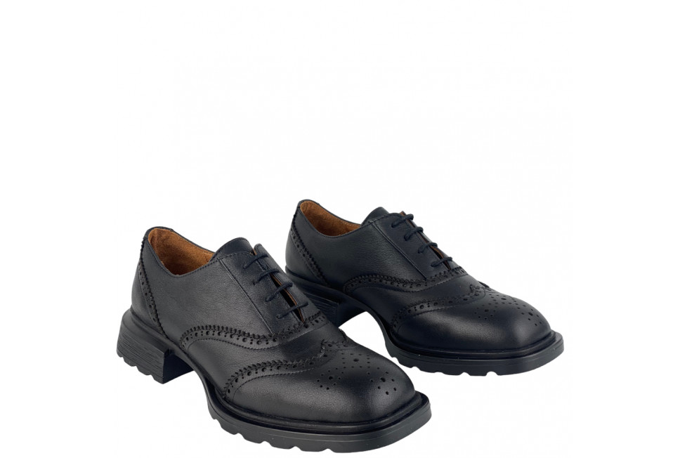 Γυναικεία Δερμάτινα Oxfords Με Τετράγωνη Σόλα