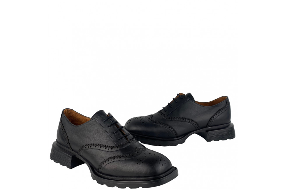 Γυναικεία Δερμάτινα Oxfords Με Τετράγωνη Σόλα