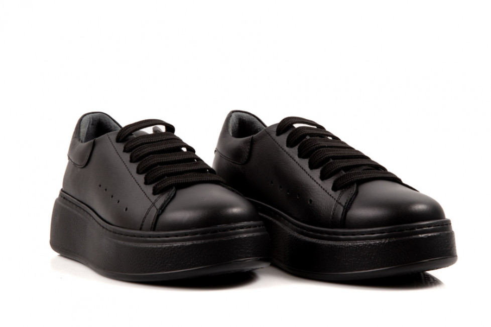 Γυναικεία Μαύρα Δερμάτινα Sneakers
