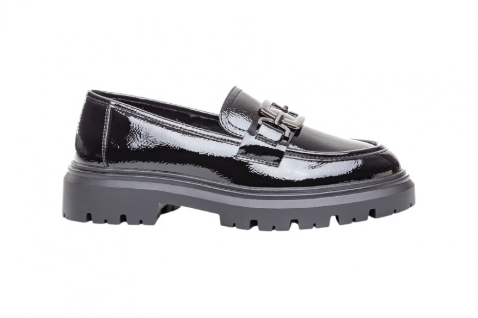 Γυναικεία Μαύρα loafers Λουστρίνι Με Μεγάλη Τόκα