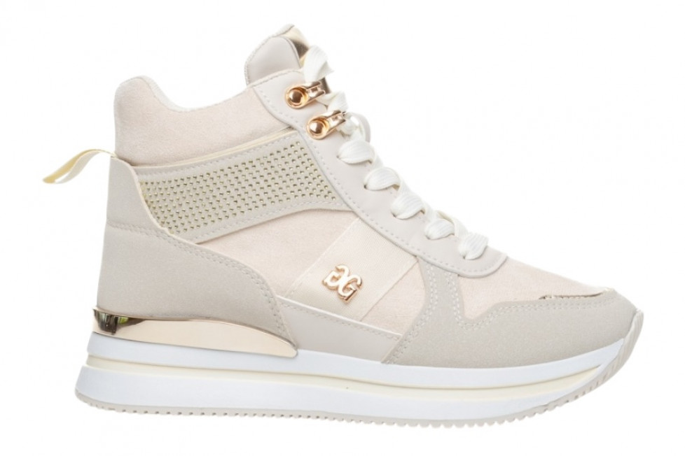 Γυναικεία Μπεζ Μποτάκια Δίσολα Sneakers Με Χρυσές Λεπτομέρειες