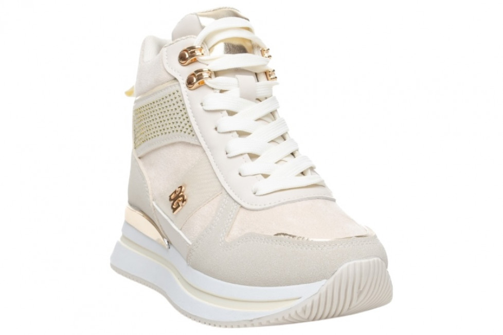 Γυναικεία Μπεζ Μποτάκια Δίσολα Sneakers Με Χρυσές Λεπτομέρειες