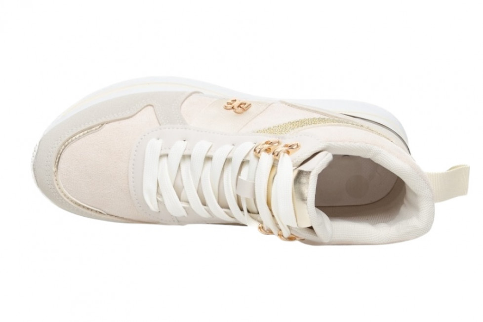 Γυναικεία Μπεζ Μποτάκια Δίσολα Sneakers Με Χρυσές Λεπτομέρειες