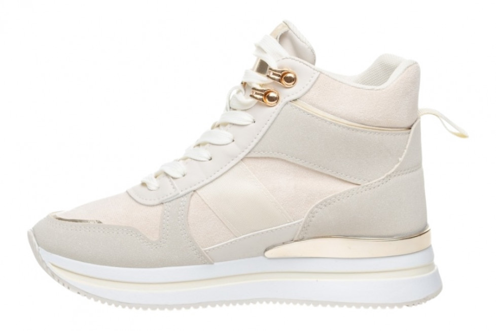 Γυναικεία Μπεζ Μποτάκια Δίσολα Sneakers Με Χρυσές Λεπτομέρειες