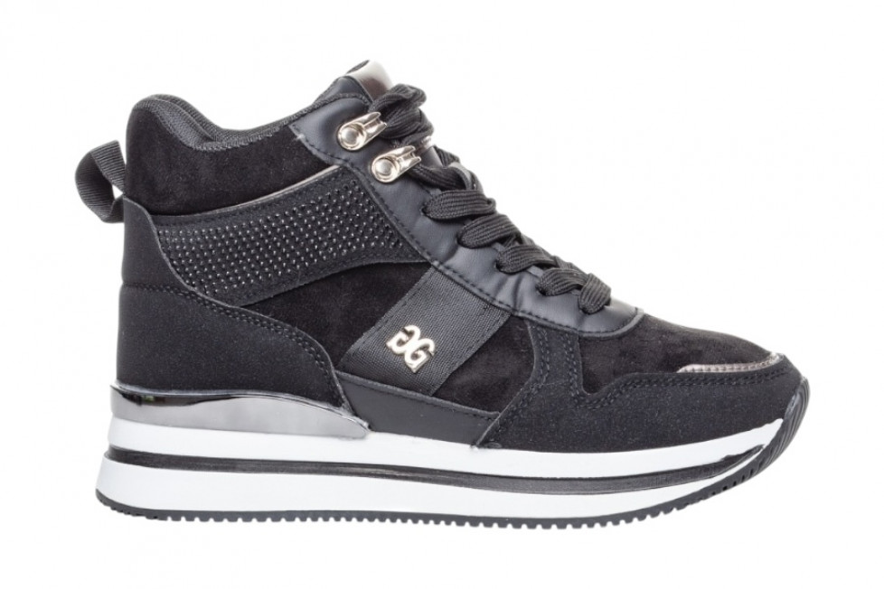 Γυναικεία Μαύρα Μποτάκια Δίσολα Sneakers Με Ασημί Λεπτομέρειες