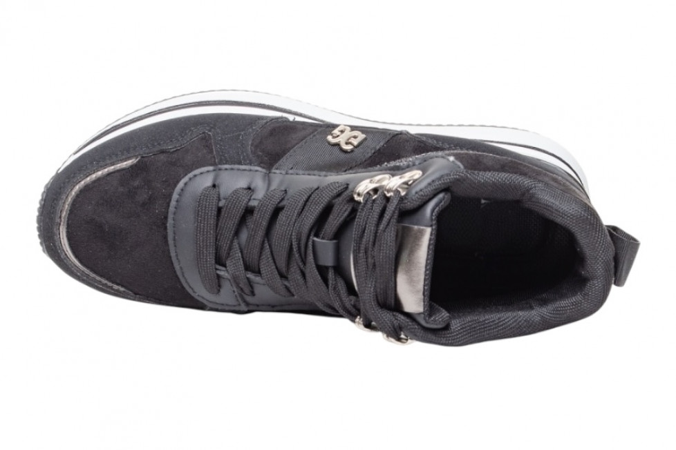 Γυναικεία Μαύρα Μποτάκια Δίσολα Sneakers Με Ασημί Λεπτομέρειες