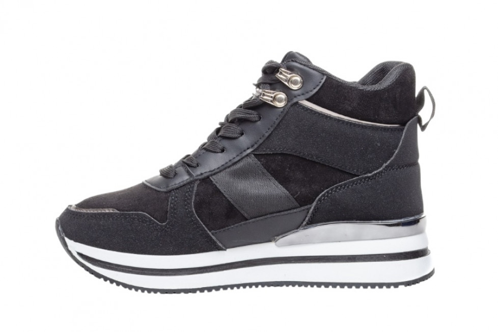Γυναικεία Μαύρα Μποτάκια Δίσολα Sneakers Με Ασημί Λεπτομέρειες
