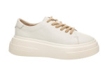Γυναικεία Μπεζ Δερμάτινα Sneakers Με Ψηλή Σόλα