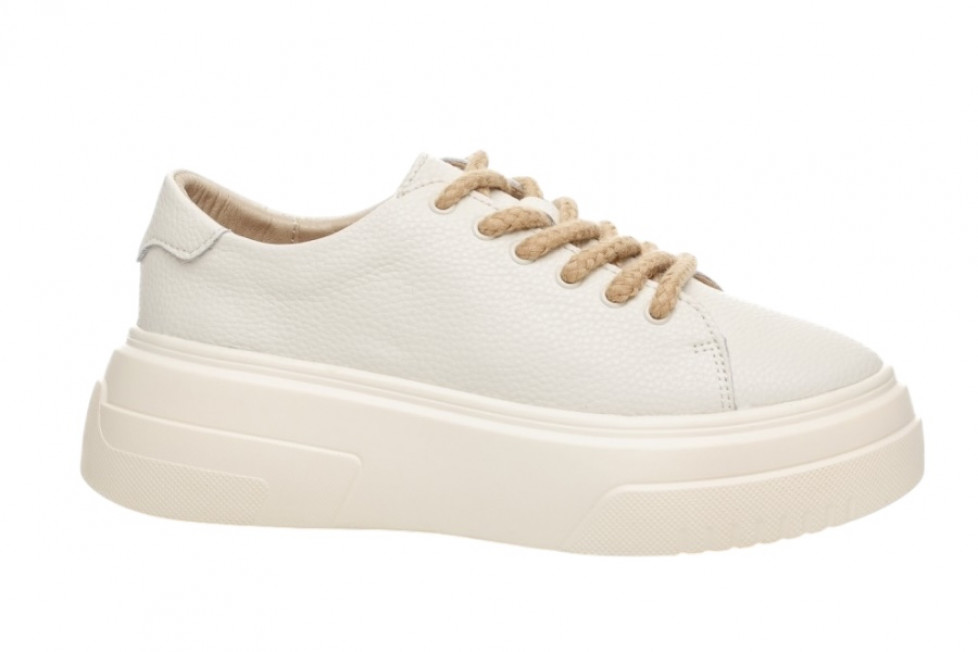 Γυναικεία Μπεζ Δερμάτινα Sneakers Με Ψηλή Σόλα