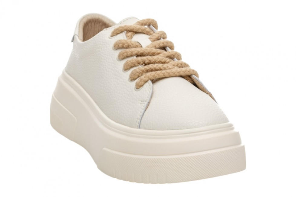 Γυναικεία Μπεζ Δερμάτινα Sneakers Με Ψηλή Σόλα