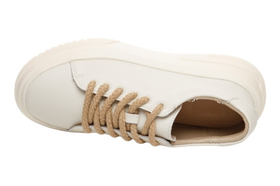 Γυναικεία Μπεζ Δερμάτινα Sneakers Με Ψηλή Σόλα
