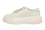 Γυναικεία Μπεζ Δερμάτινα Sneakers Με Ψηλή Σόλα
