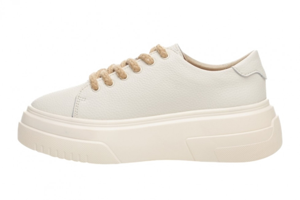 Γυναικεία Μπεζ Δερμάτινα Sneakers Με Ψηλή Σόλα