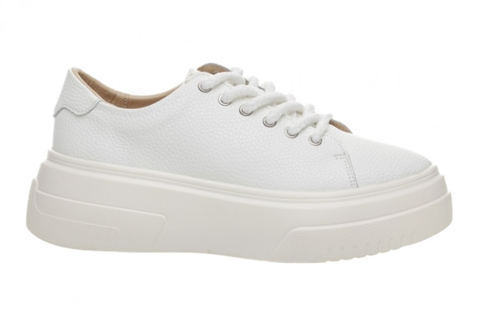 Γυναικεία Λευκά Δερμάτινα Sneakers Με Ψηλή Σόλα