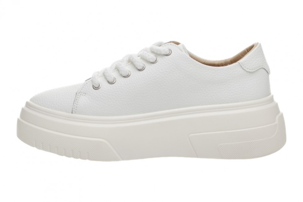 Γυναικεία Λευκά Δερμάτινα Sneakers Με Ψηλή Σόλα