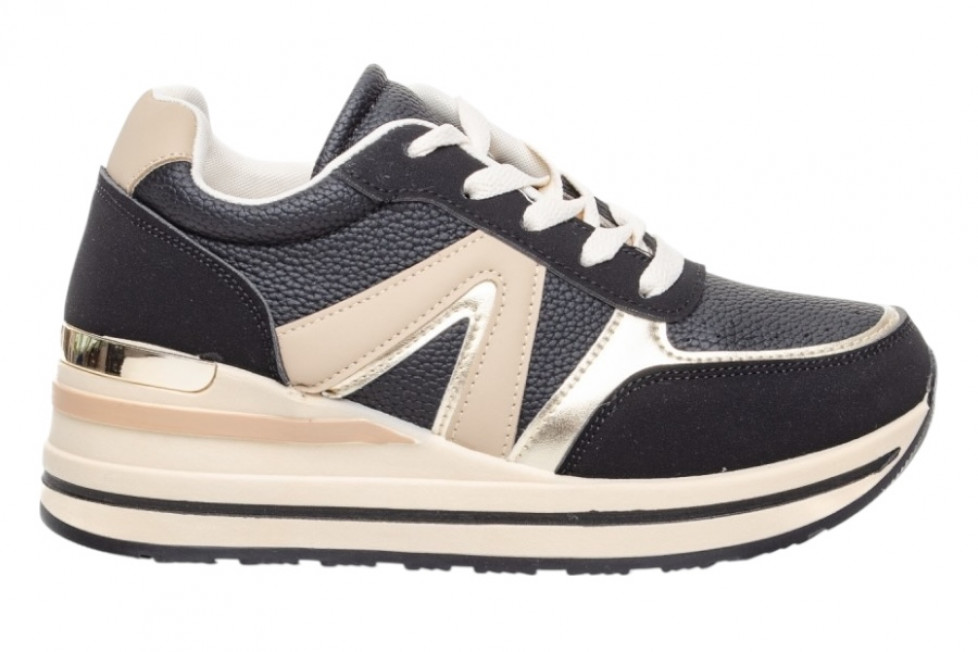 Γυναικεία Μαύρα Sneakers Με Πλατφόρμα Και Χρυσές Λεπτομέρειες