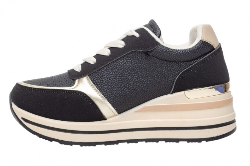 Γυναικεία Μαύρα Sneakers Με Πλατφόρμα Και Χρυσές Λεπτομέρειες