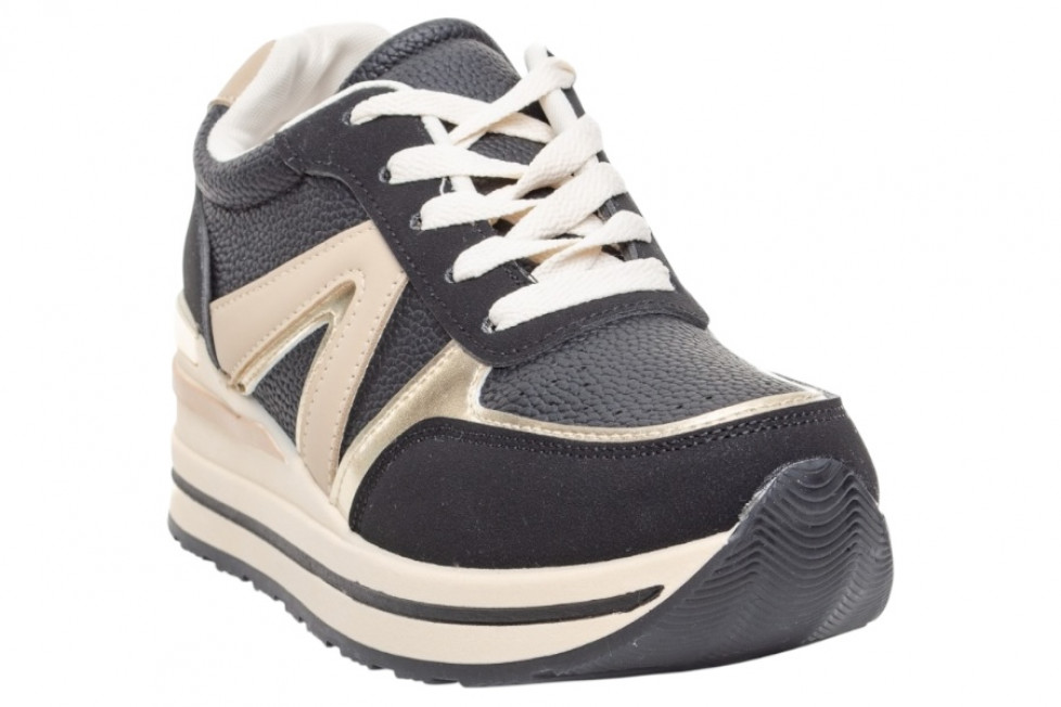 Γυναικεία Μαύρα Sneakers Με Πλατφόρμα Και Χρυσές Λεπτομέρειες