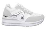 Γυναικεία Λευκά Sneakers Με Πλατφόρμα Και Ασημί Λεπτομέρειες