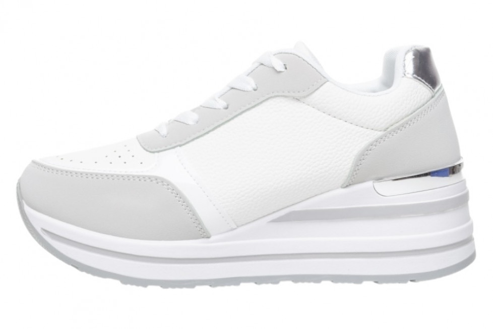 Γυναικεία Λευκά Sneakers Με Πλατφόρμα Και Ασημί Λεπτομέρειες