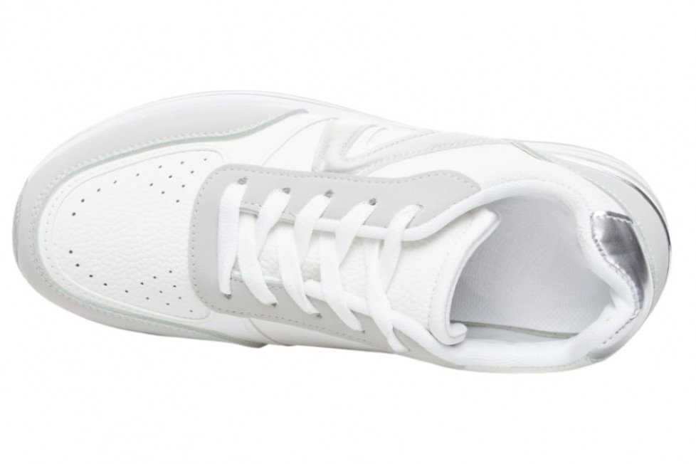 Γυναικεία Λευκά Sneakers Με Πλατφόρμα Και Ασημί Λεπτομέρειες