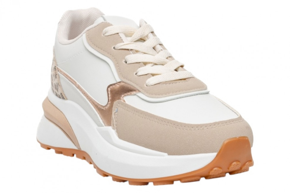 Γυναικεία Μπεζ Sneakers Με Πλατφόρμα Και Print Λεπτομέρειες