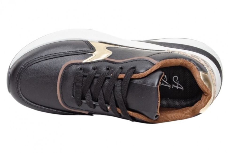 Γυναικεία Μαύρα Sneakers Με Πλατφόρμα Και Print Λεπτομέρειες