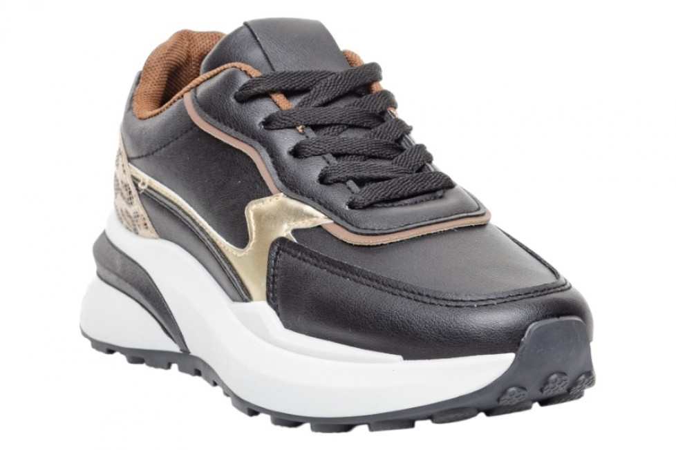 Γυναικεία Μαύρα Sneakers Με Πλατφόρμα Και Print Λεπτομέρειες
