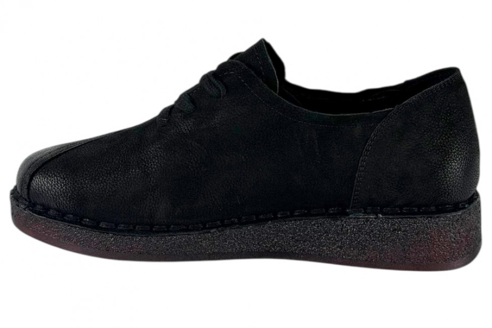 Γυναικεία Μαύρα Nubuck Δερμάτινα Ανατομικά Παπούτσια Με Κορδόνια