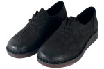 Γυναικεία Μαύρα Nubuck Δερμάτινα Ανατομικά Παπούτσια Με Κορδόνια