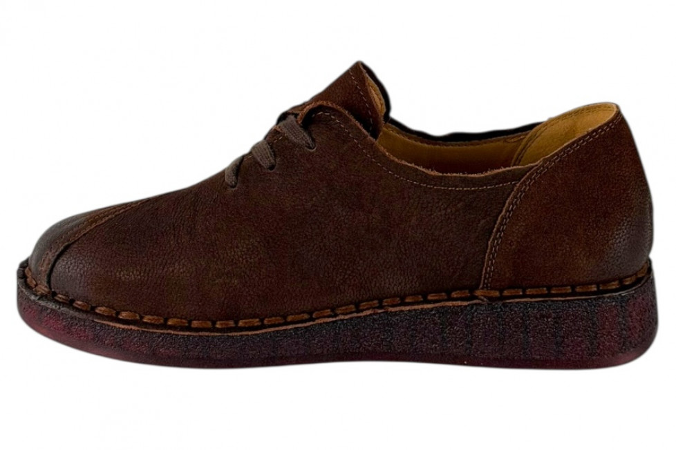 Γυναικεία Καφέ Nubuck Δερμάτινα Ανατομικά Παπούτσια Με Κορδόνια