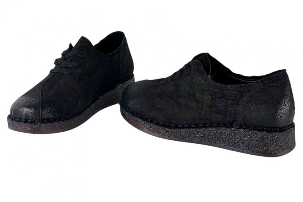 Γυναικεία Μαύρα Nubuck Δερμάτινα Ανατομικά Παπούτσια Με Κορδόνια Σε Μεγάλα Νούμερα