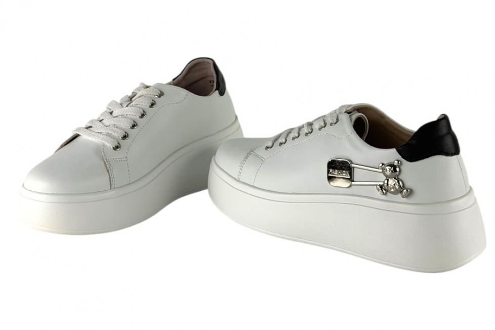 Γυναικεία Λευκά Δερμάτινα Sneakers Δίσολα Με Εντυπωσιακό Αξεσουάρ