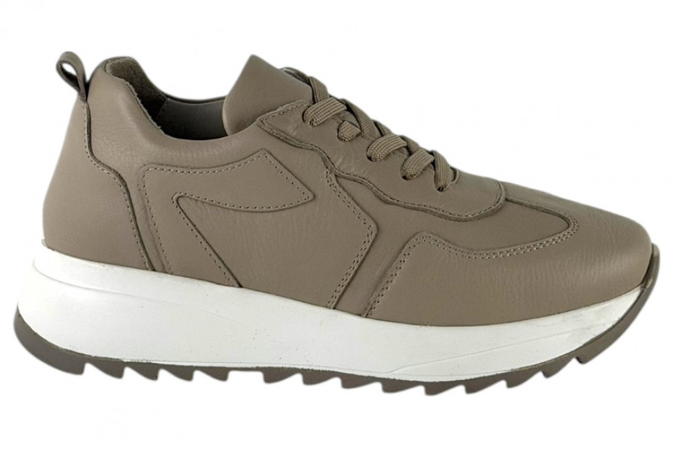 Γυναικεία Γκρι Δερμάτινα Ανατομικά Sneakers Με Ψηλή Σόλα