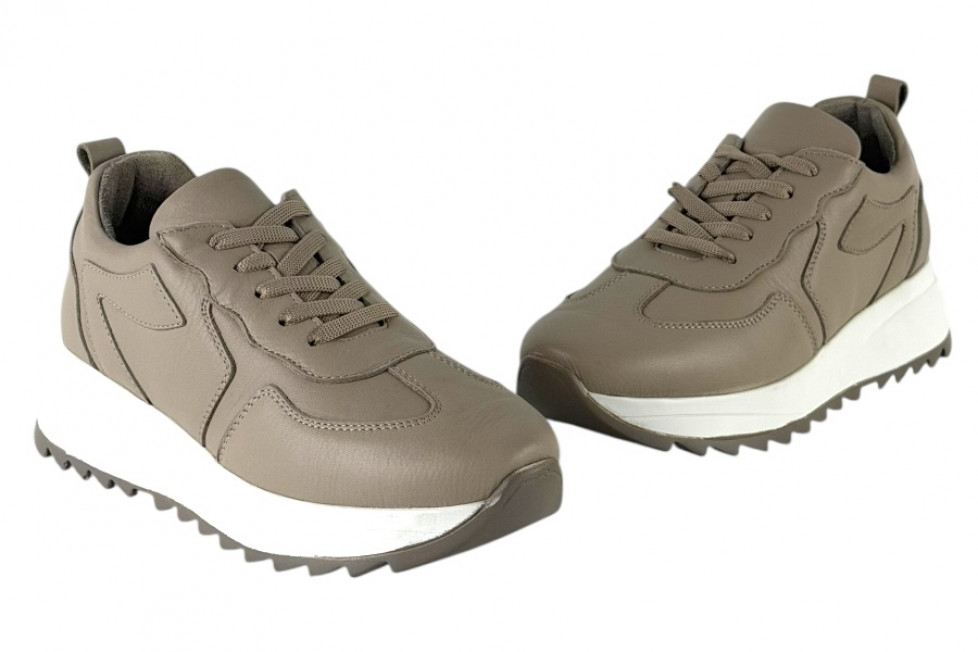 Γυναικεία Γκρι Δερμάτινα Ανατομικά Sneakers Με Ψηλή Σόλα