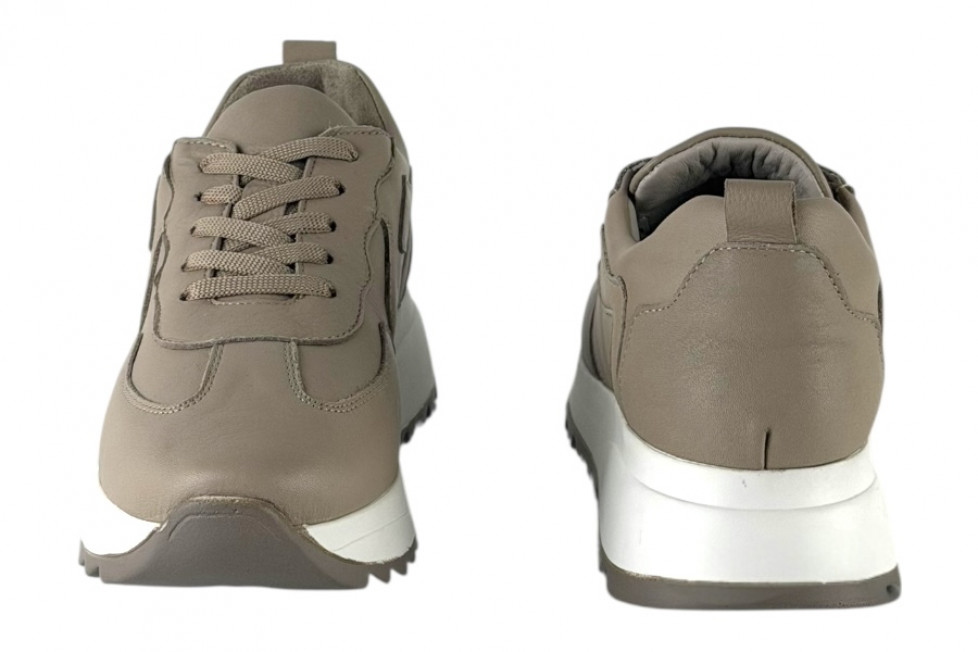 Γυναικεία Γκρι Δερμάτινα Ανατομικά Sneakers Με Ψηλή Σόλα