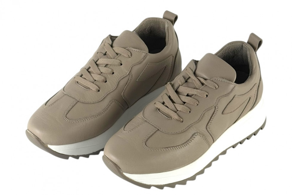 Γυναικεία Γκρι Δερμάτινα Ανατομικά Sneakers Με Ψηλή Σόλα