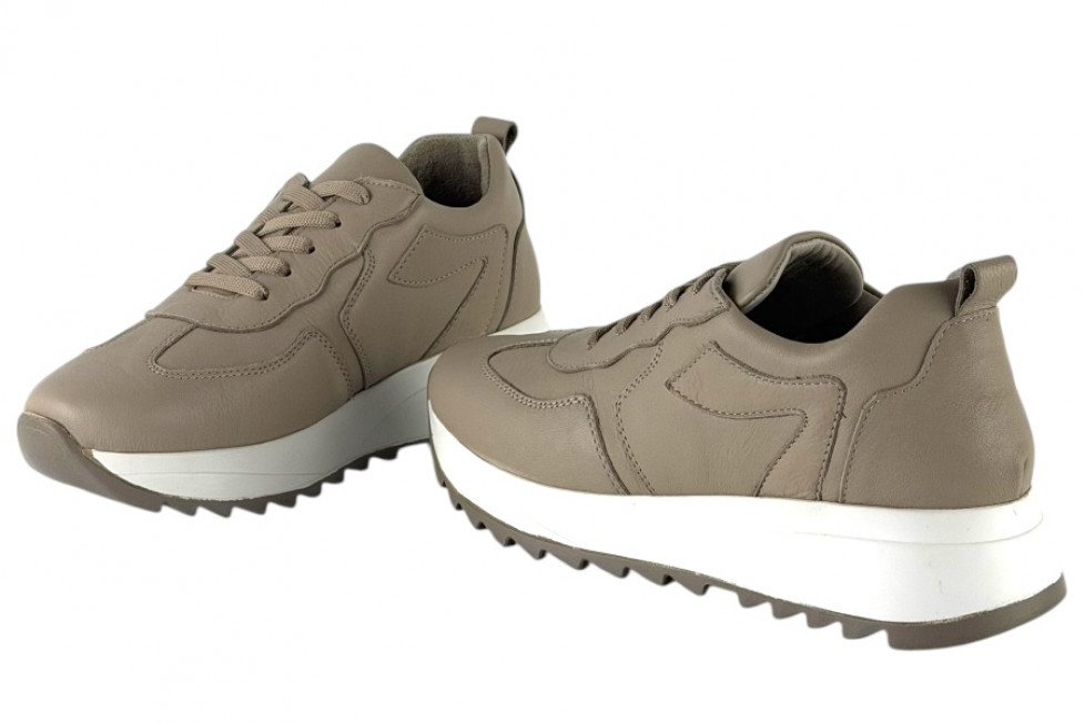 Γυναικεία Γκρι Δερμάτινα Ανατομικά Sneakers Με Ψηλή Σόλα