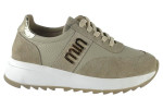 Γυναικεία Μπεζ Δερμάτινα Ανατομικά Sneakers Με Χρυσές Λεπτομέρειες