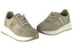 Γυναικεία Μπεζ Δερμάτινα Ανατομικά Sneakers Με Χρυσές Λεπτομέρειες