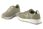 Γυναικεία Μπεζ Δερμάτινα Ανατομικά Sneakers Με Χρυσές Λεπτομέρειες