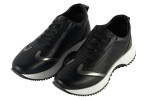 Γυναικεία Μαύρα Δερμάτινα Ανατομικά Sneakers Με Ασημί Λεπτομέρειες